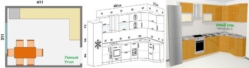Угловая кухня шириной 400 см х 175 см